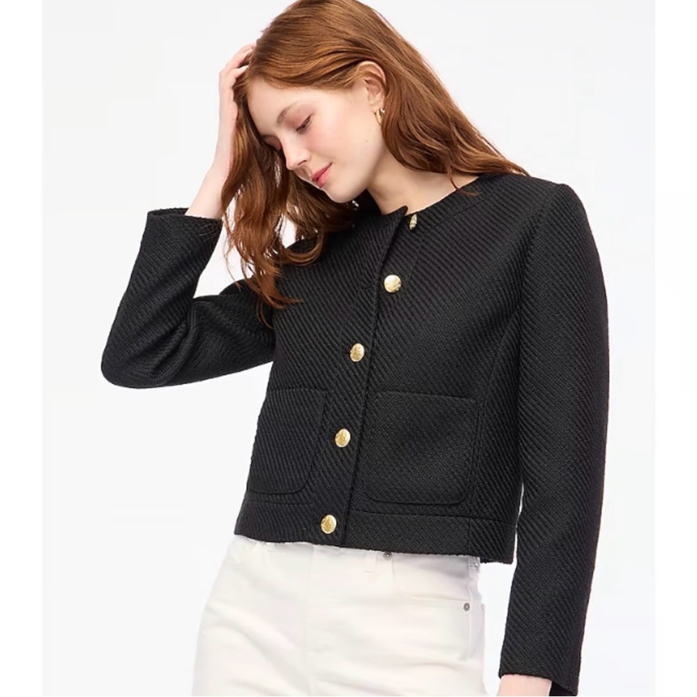 J. Crew Black Lady Tweed Blazer with Gold Buttons